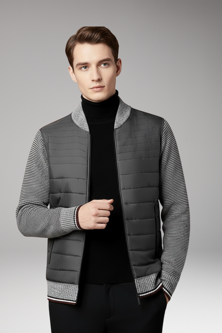 Men's Jacket with Quilted Body and Contrast Sleeves
