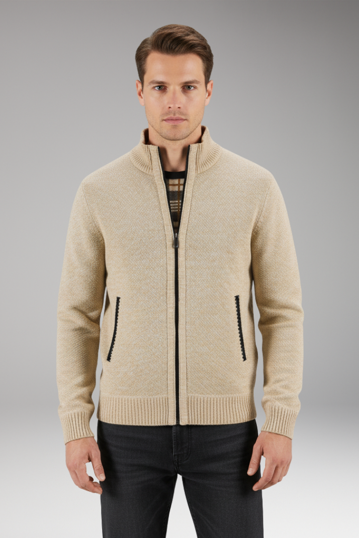 Men’s Jacket with Zip Closure and Interior Pattern