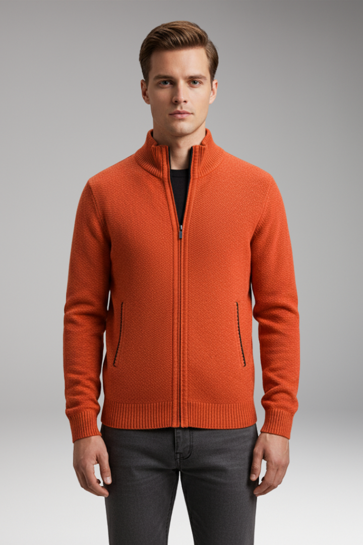 Men’s Jacket with Zip Closure and Interior Pattern