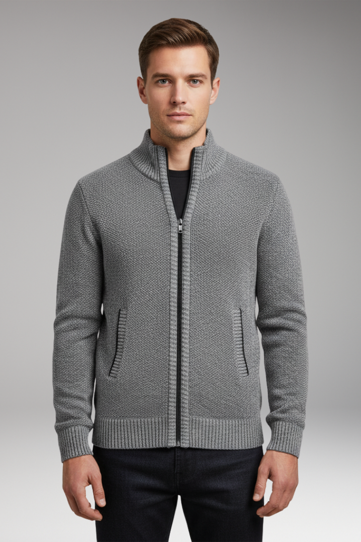 Men’s Jacket with Zip Closure and Interior Pattern