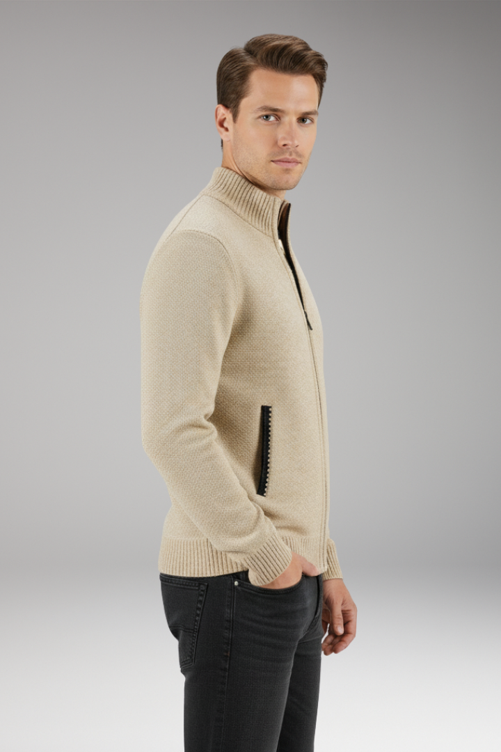 Men’s Jacket with Zip Closure and Interior Pattern