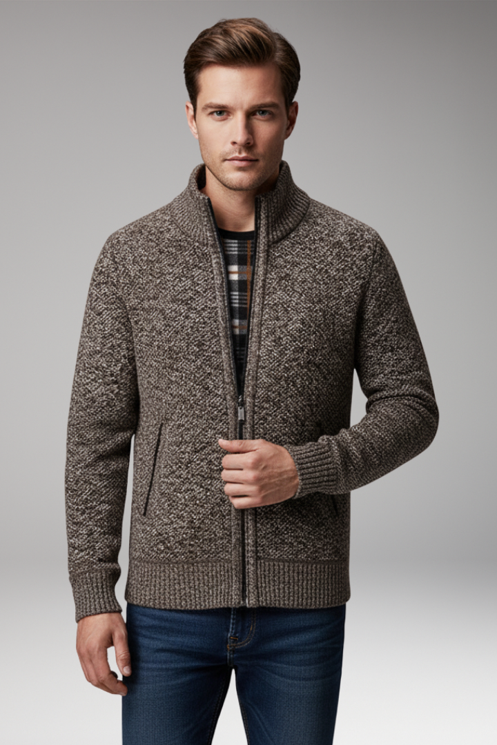Men’s Jacket with Zip Closure and Interior Pattern