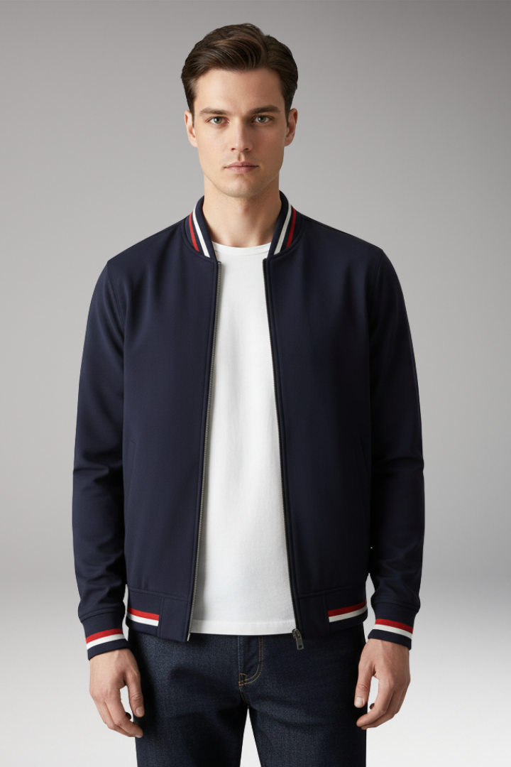 Men’s Jacket with Zip Front and Ribbed Edges