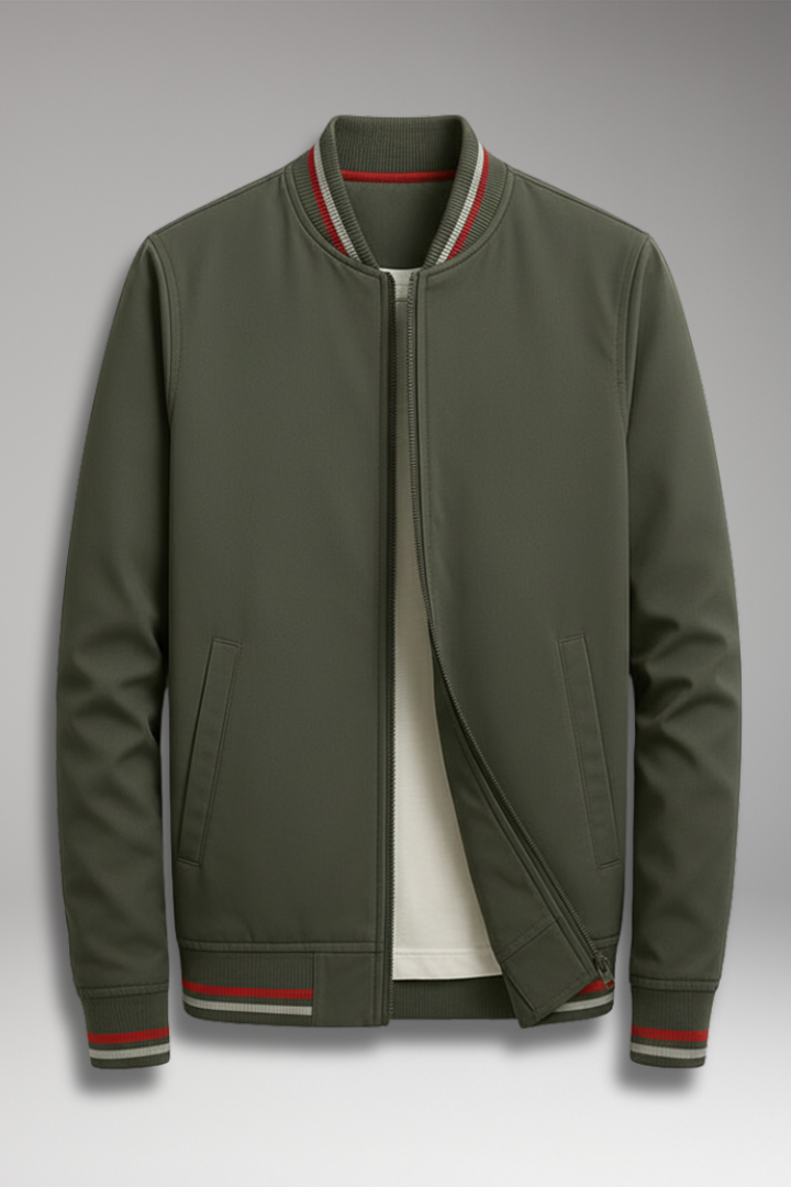 Men’s Jacket with Zip Front and Ribbed Edges