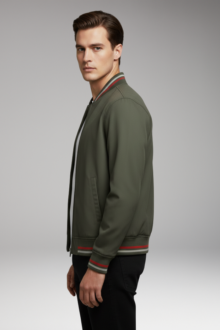 Men’s Jacket with Zip Front and Ribbed Edges