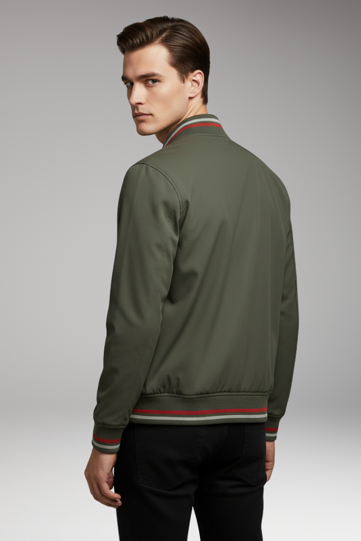 Men’s Jacket with Zip Front and Ribbed Edges
