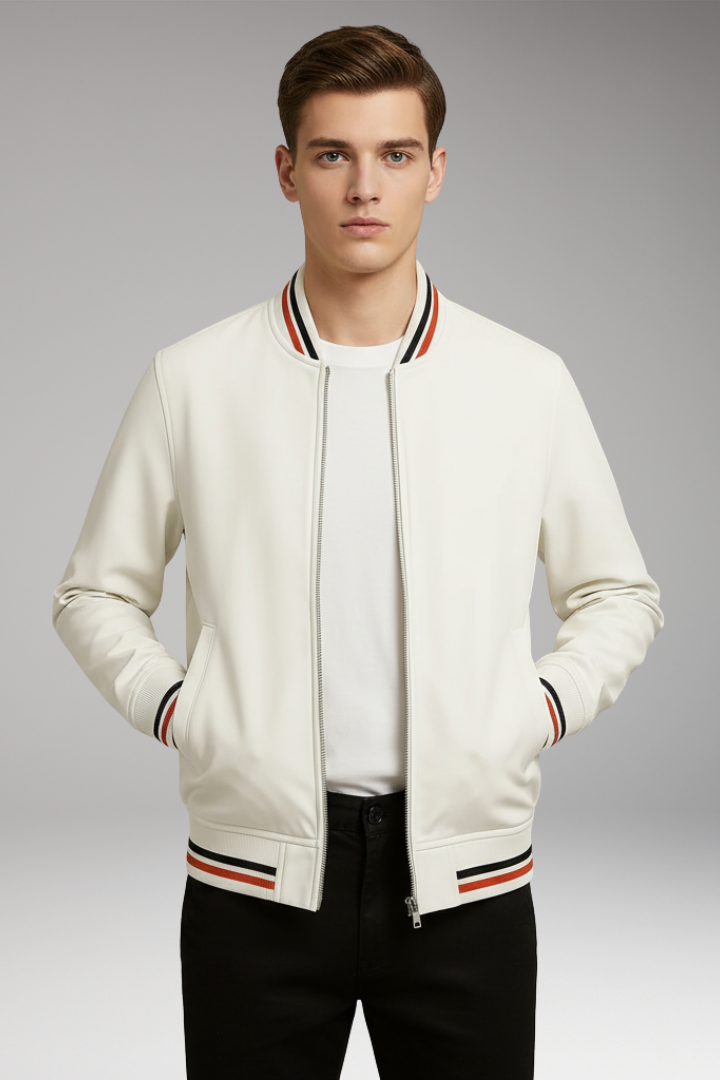Men’s Jacket with Zip Front and Ribbed Edges