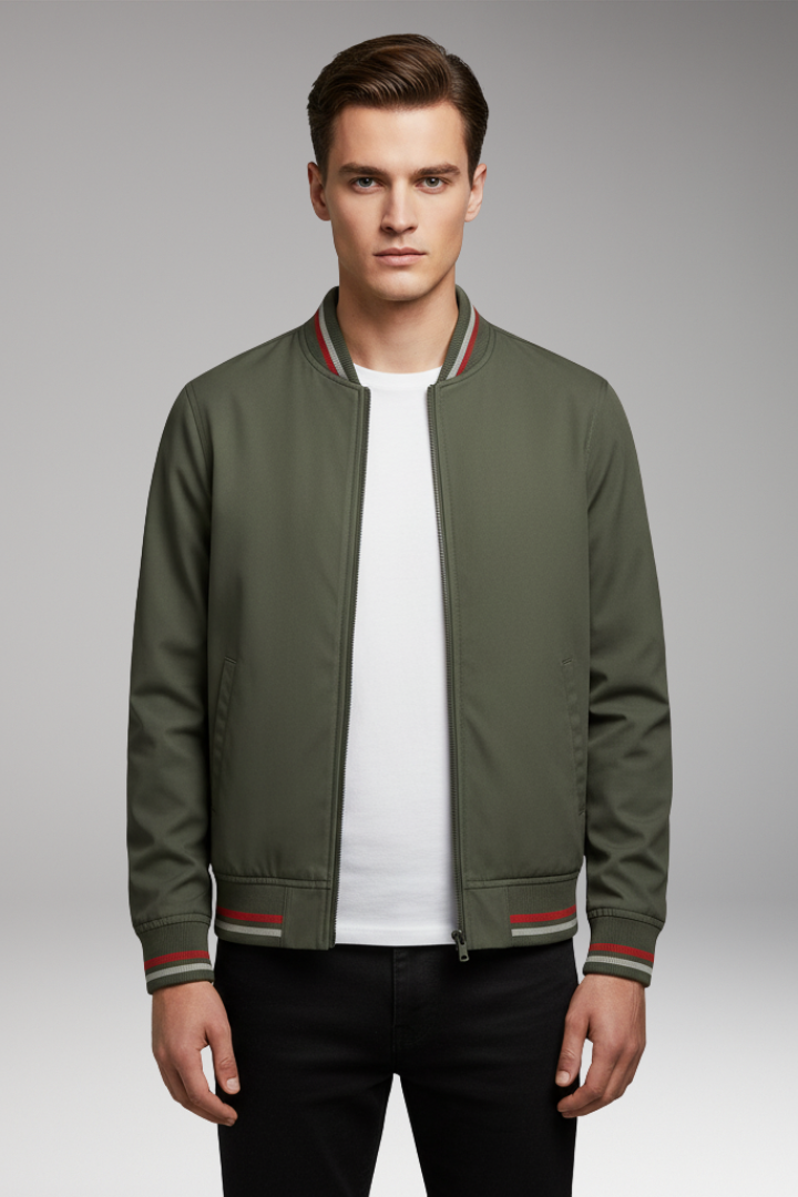 Men’s Jacket with Zip Front and Ribbed Edges