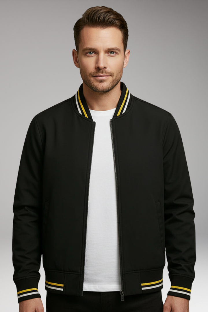 Men’s Jacket with Zip Front and Ribbed Edges