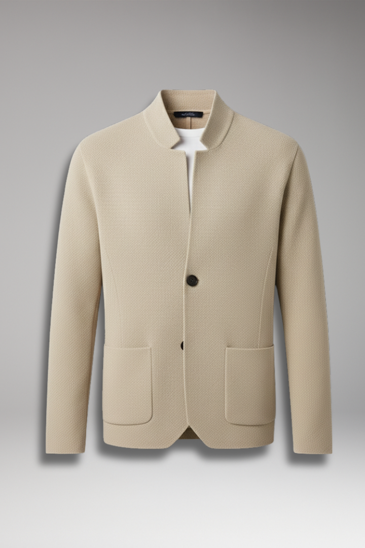 Men’s Knit Cardigan with Stand Collar and Two-Button Closure
