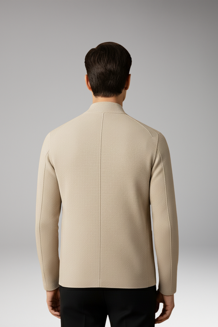 Men’s Knit Cardigan with Stand Collar and Two-Button Closure