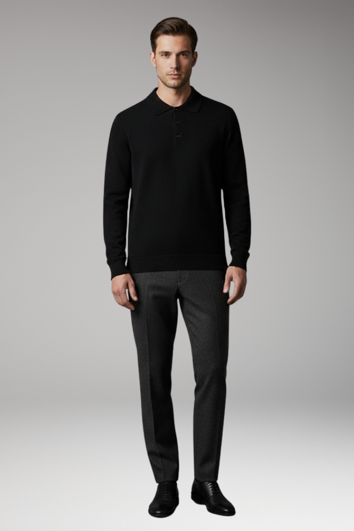 Men’s Knitted Polo with Buttons and Fine Surface