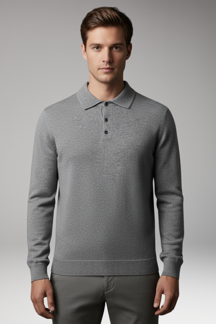 Men’s Knitted Polo with Buttons and Fine Surface