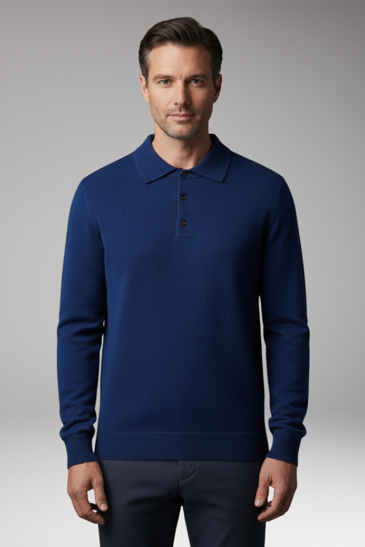 Men’s Knitted Polo with Buttons and Fine Surface