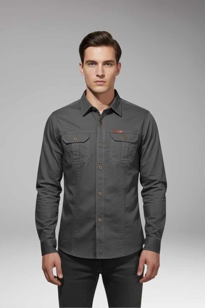 Men’s Long-Sleeve Cargo Shirt with Chest Pockets