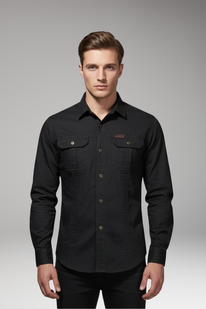 Men’s Long-Sleeve Cargo Shirt with Chest Pockets