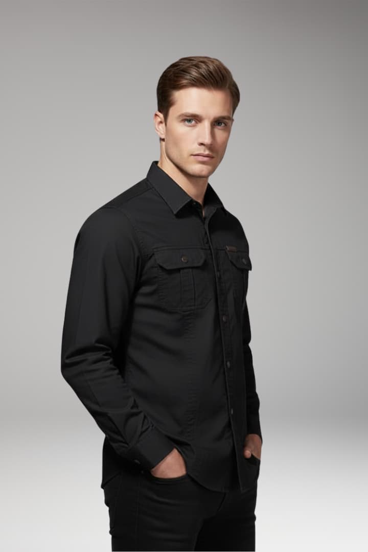 Men’s Long-Sleeve Cargo Shirt with Chest Pockets