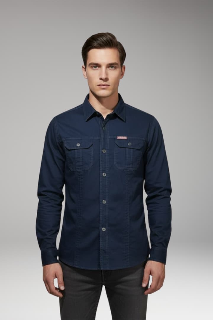Men’s Long-Sleeve Cargo Shirt with Chest Pockets