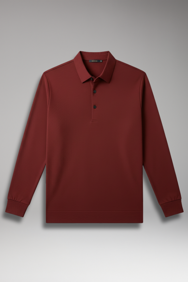 Men’s Long-Sleeve Polo with Textured Knit and Streamlined Cut