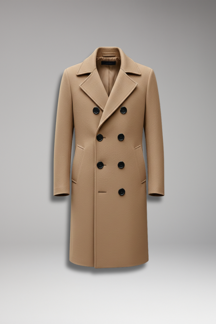 Men’s Long Coat with Notch Lapel and Front Button Design
