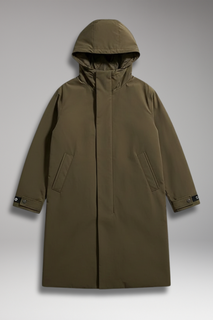 Men’s Long Puffer Coat with Hood and Outer Shell for Daily Use