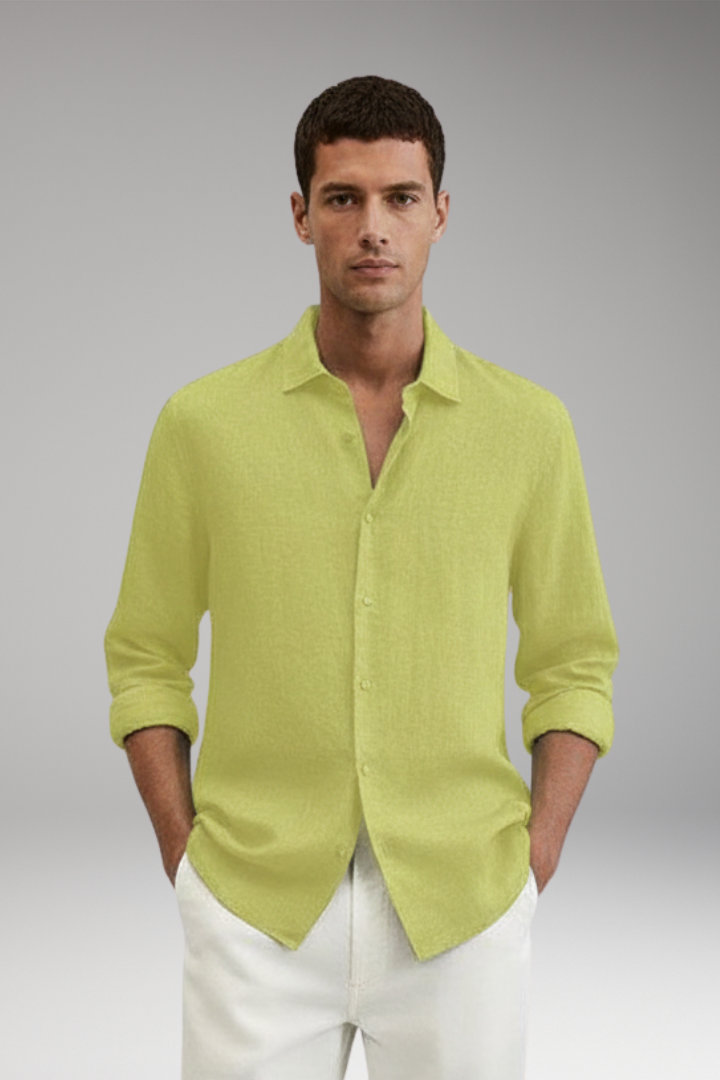 Men’s Long Sleeve Shirt with Lapel Collar and Button Closure