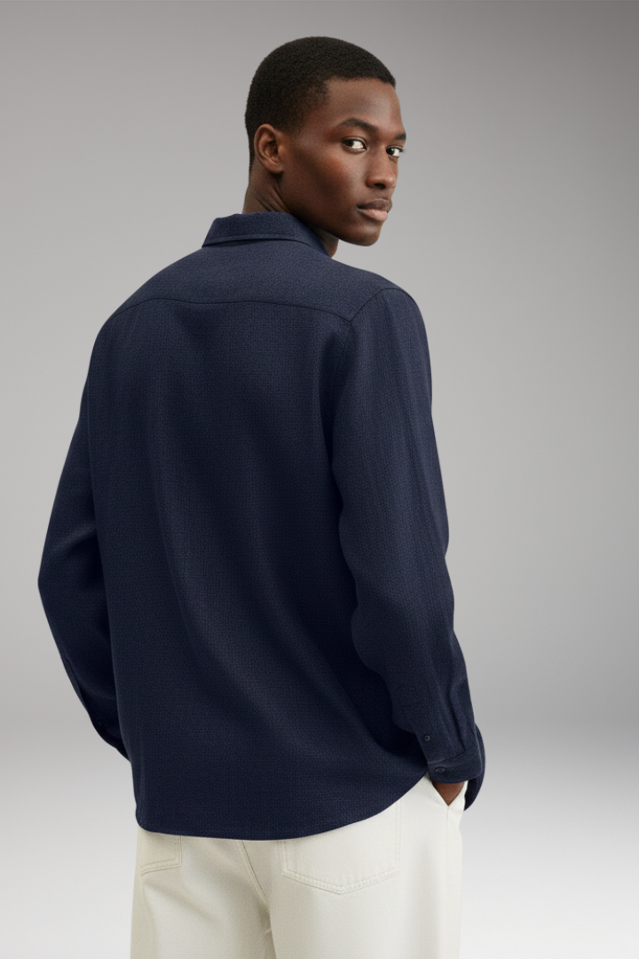 Men’s Long Sleeve Shirt with Lapel Collar and Button Closure