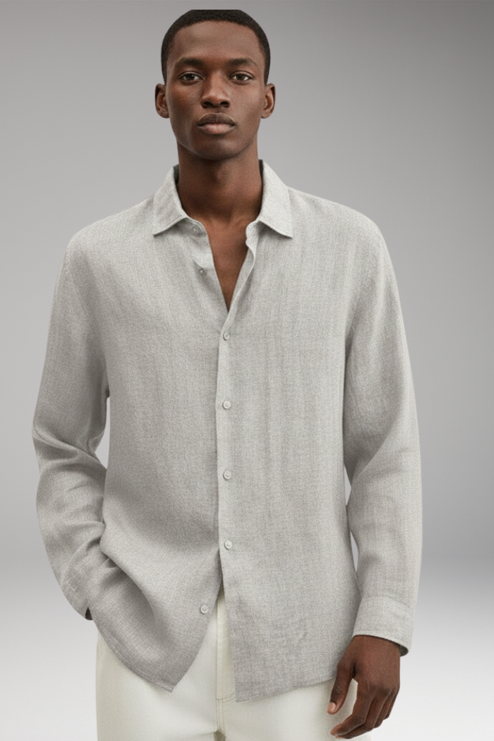 Men’s Long Sleeve Shirt with Lapel Collar and Button Closure