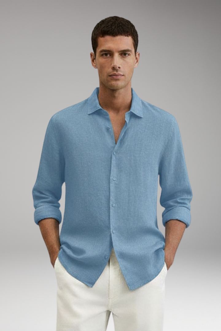 Men’s Long Sleeve Shirt with Lapel Collar and Button Closure