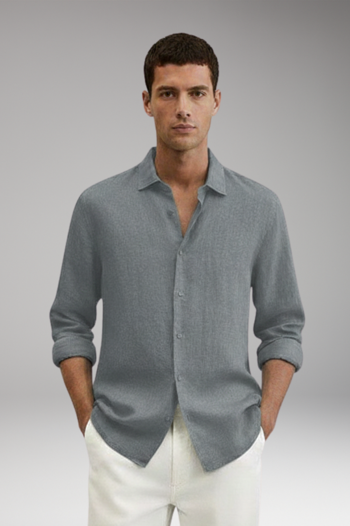 Men’s Long Sleeve Shirt with Lapel Collar and Button Closure