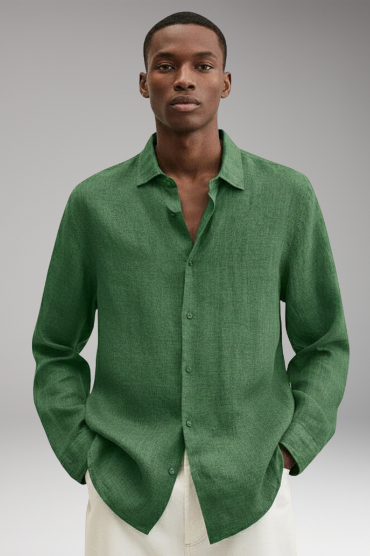 Men’s Long Sleeve Shirt with Lapel Collar and Button Closure