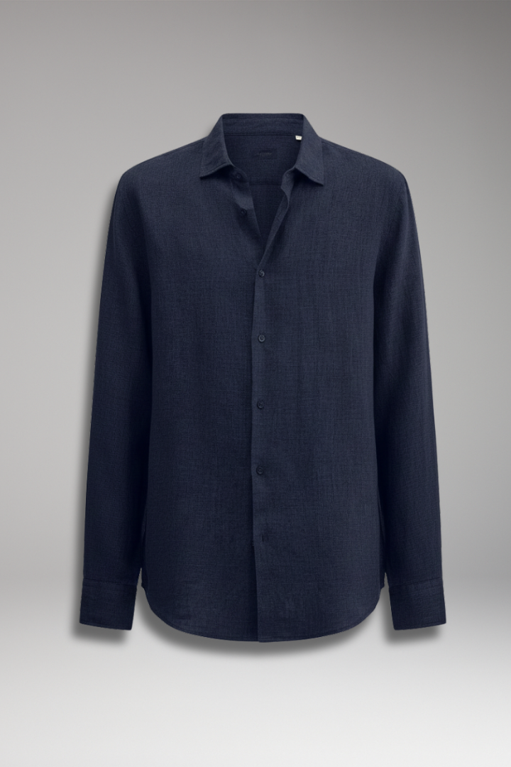 Men’s Long Sleeve Shirt with Lapel Collar and Button Closure