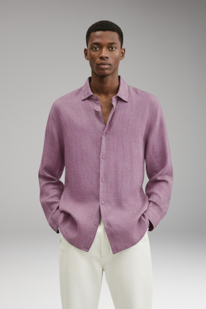 Men’s Long Sleeve Shirt with Lapel Collar and Button Closure