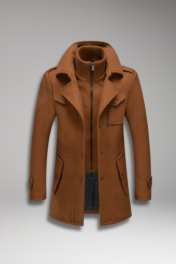 Men’s Overcoat with Double Collar and Lined Interior