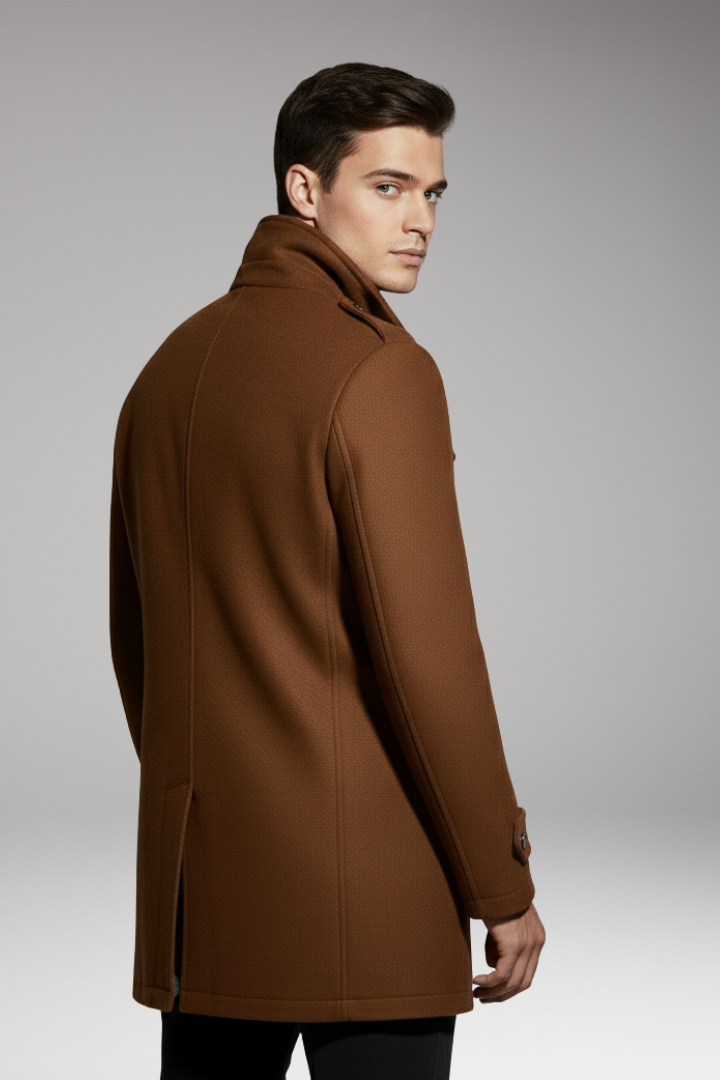 Men’s Overcoat with Double Collar and Lined Interior