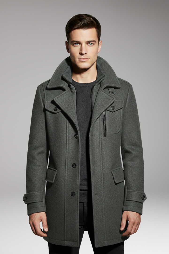 Men’s Overcoat with Double Collar and Lined Interior