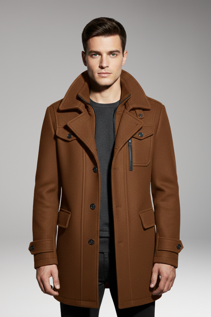 Men’s Overcoat with Double Collar and Lined Interior