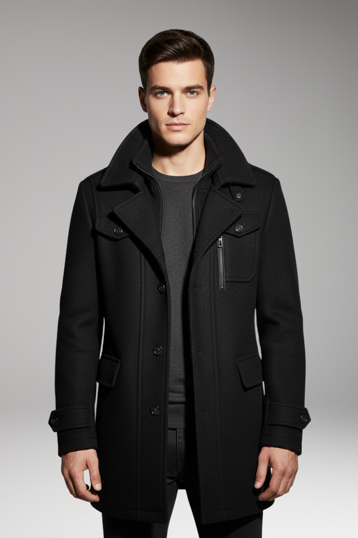 Men’s Overcoat with Double Collar and Lined Interior