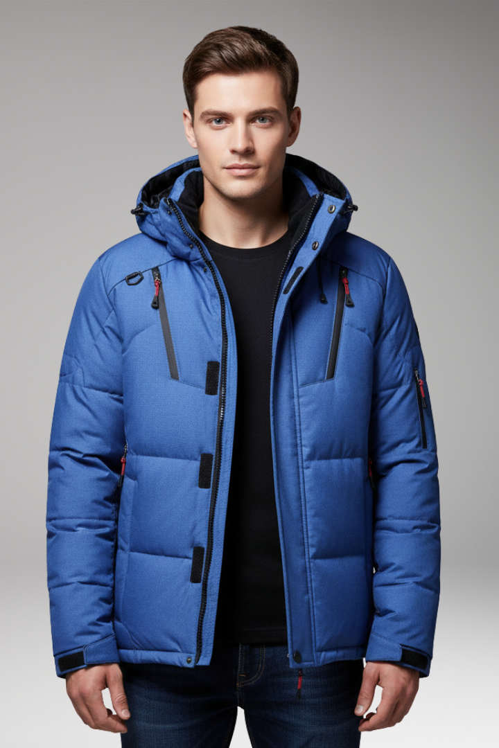Men’s Parka Jacket with Adjustable Hood and Zipper Closure