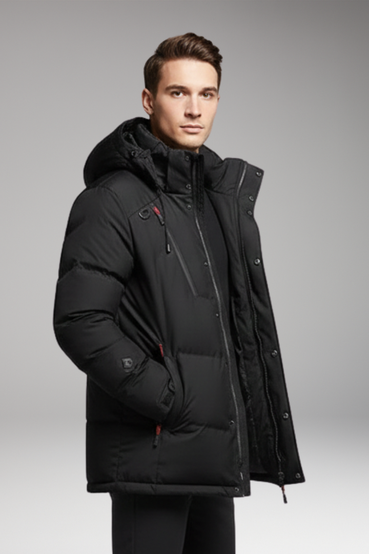 Men’s Parka Jacket with Adjustable Hood and Zipper Closure