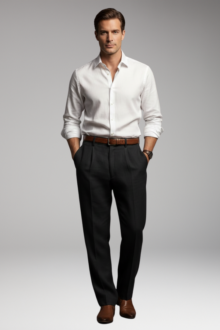 Men’s Pleated Trousers with Elastic Waist and Button Closure