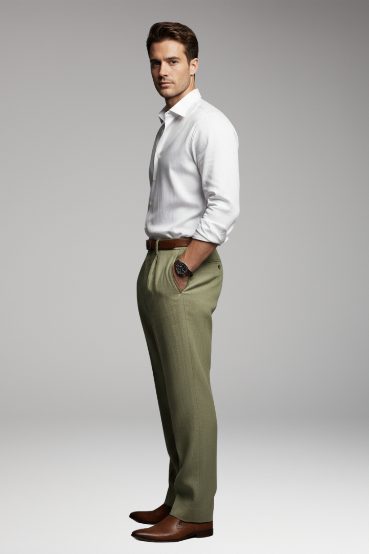 Men’s Pleated Trousers with Elastic Waist and Button Closure