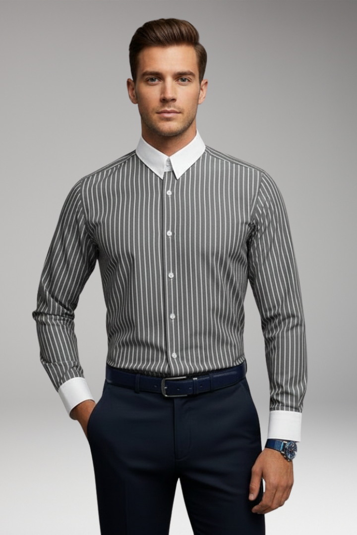 Men’s Shirt with Lapel Collar and Buttoned Cuffs
