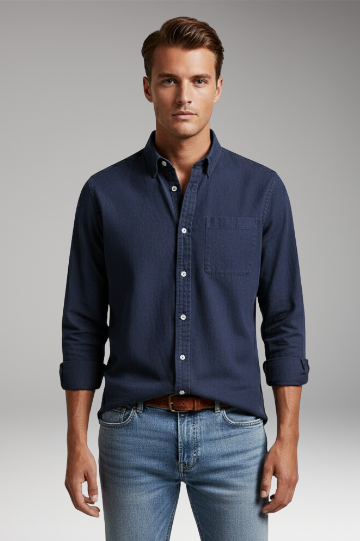 Men’s Shirt with Notched Collar and Button Front
