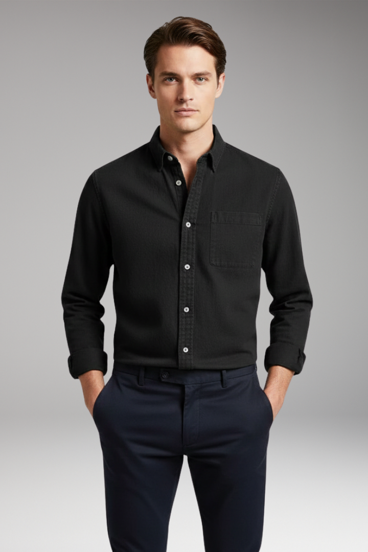 Men’s Shirt with Notched Collar and Button Front