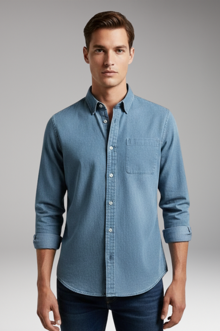 Men’s Shirt with Notched Collar and Button Front