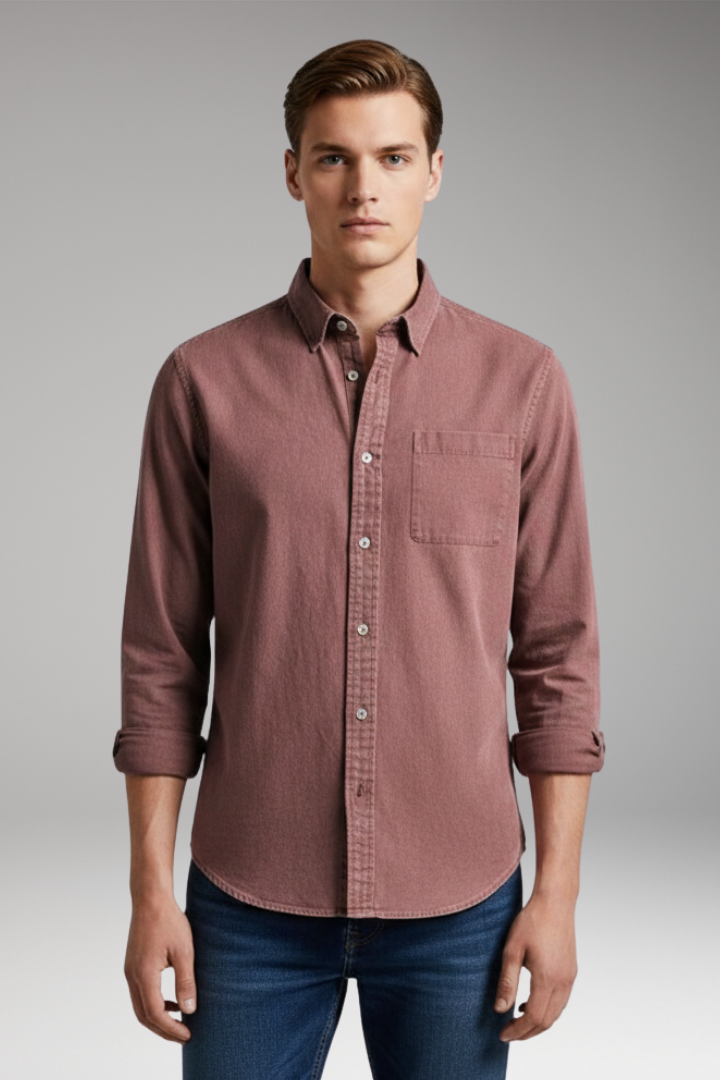 Men’s Shirt with Notched Collar and Button Front