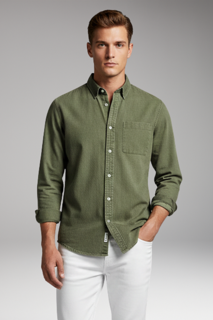 Men’s Shirt with Notched Collar and Button Front