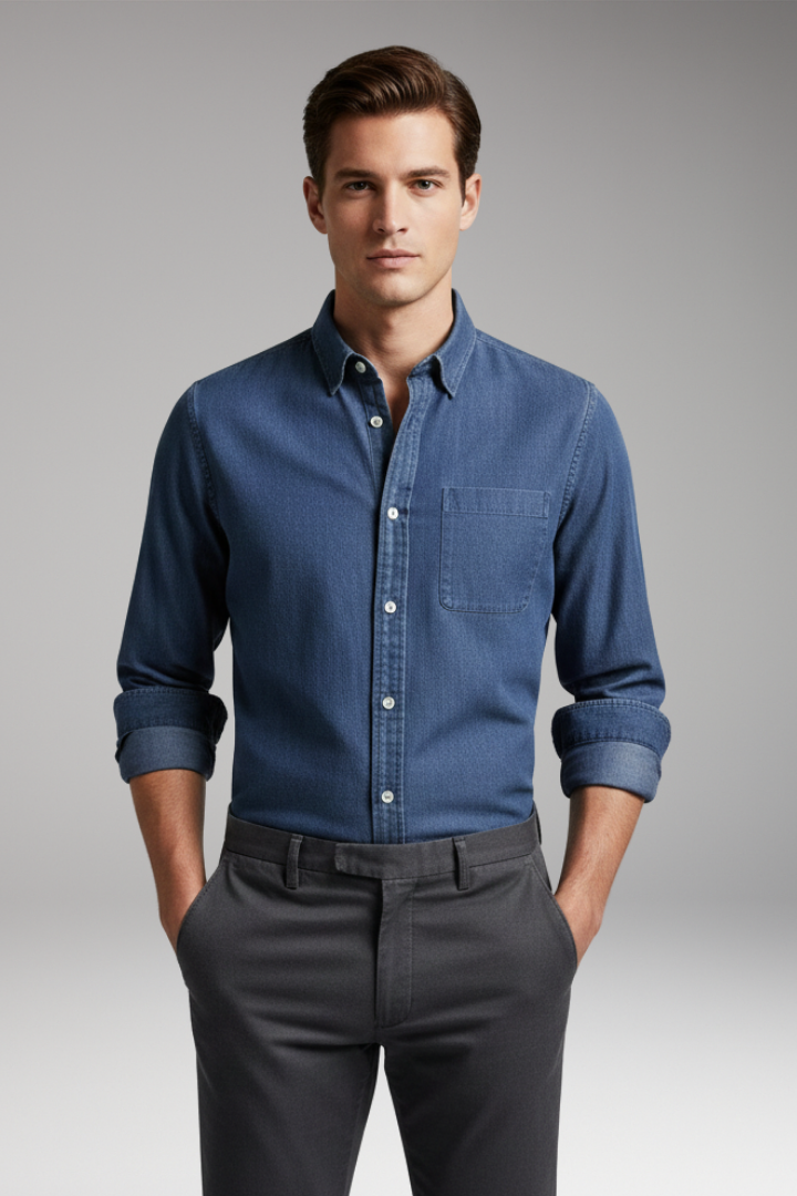 Men’s Shirt with Notched Collar and Button Front
