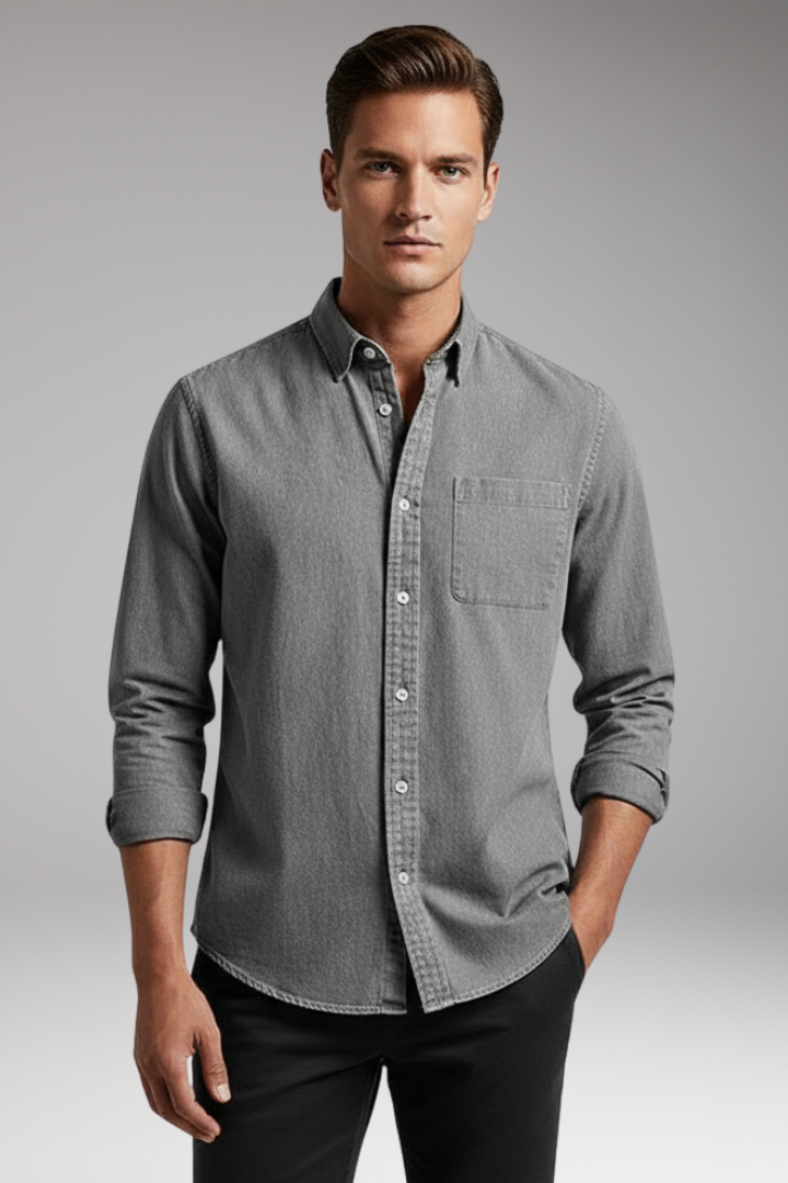 Men’s Shirt with Notched Collar and Button Front